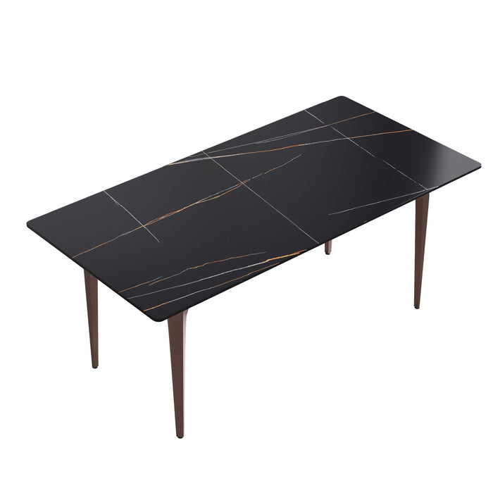 70.87" Modern Artificial Stone Black Straight Edge Metal Leg Dining Table, Can Accommodate 6-8 People - Black