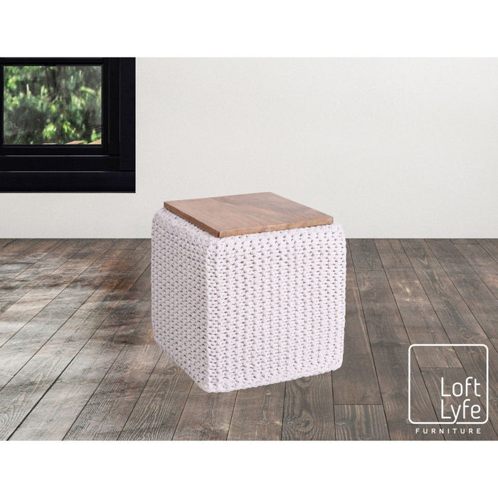 Cotton Blend, Pouf Ottoman - White