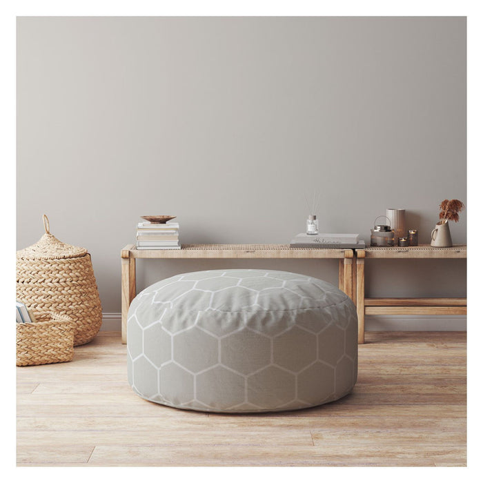 Cotton Round Geometric Pouf Cover - Gray