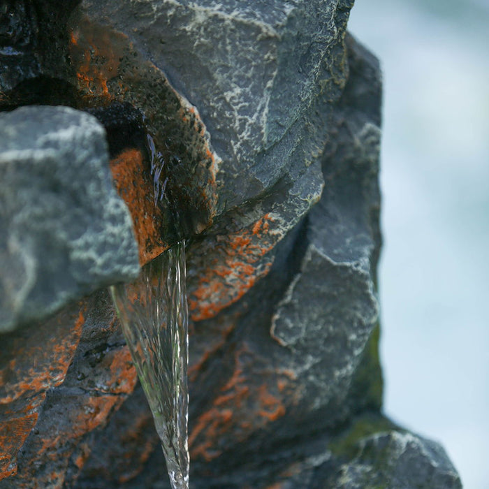 5 Tier Polyresin Fountain, Natural Rock Stone Water Feature For Patio & Backyard, Large Freestanding Fountain With LED Light - Gray