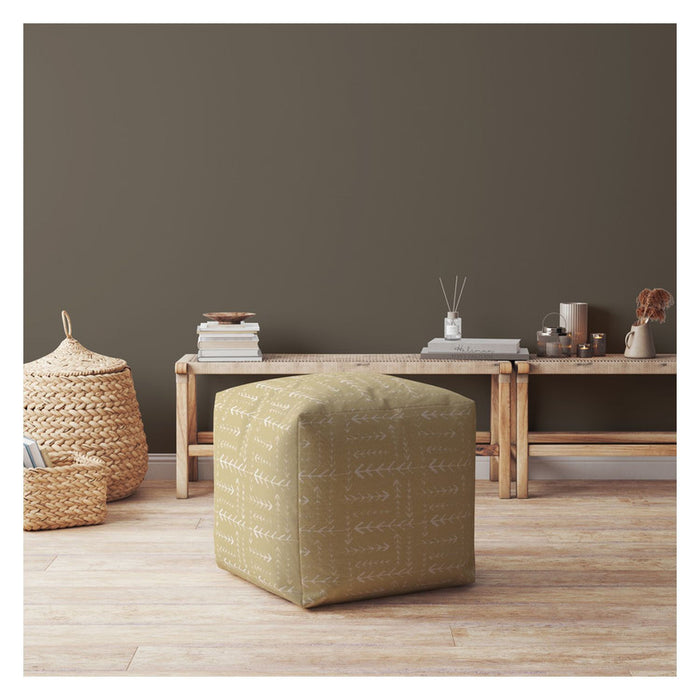 Cotton, Abstract Pouf Ottoman - Beige