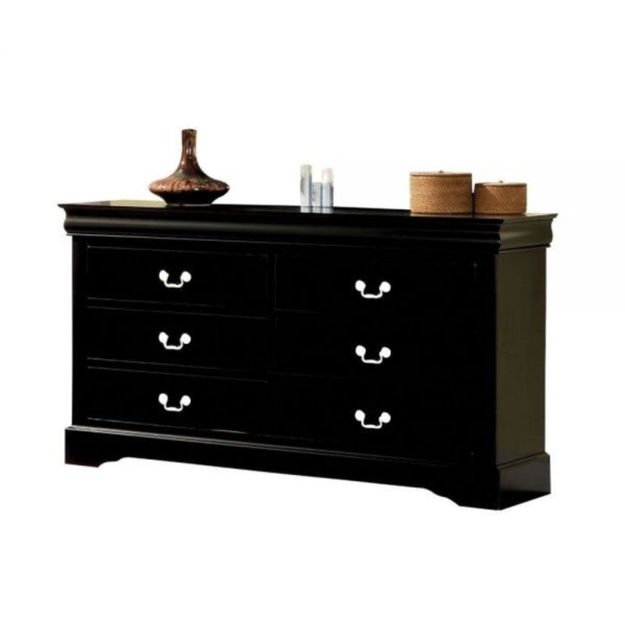 Double Dresser Wooden 6 Drawer - Black