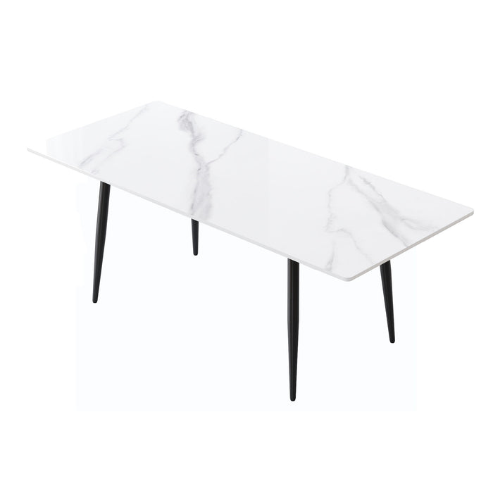 78.74" Modern Artificial Stone Straight Edge Black Metal Leg Dining Table - White