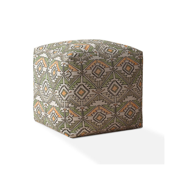 Cotton Damask Pouf Cover - Orange