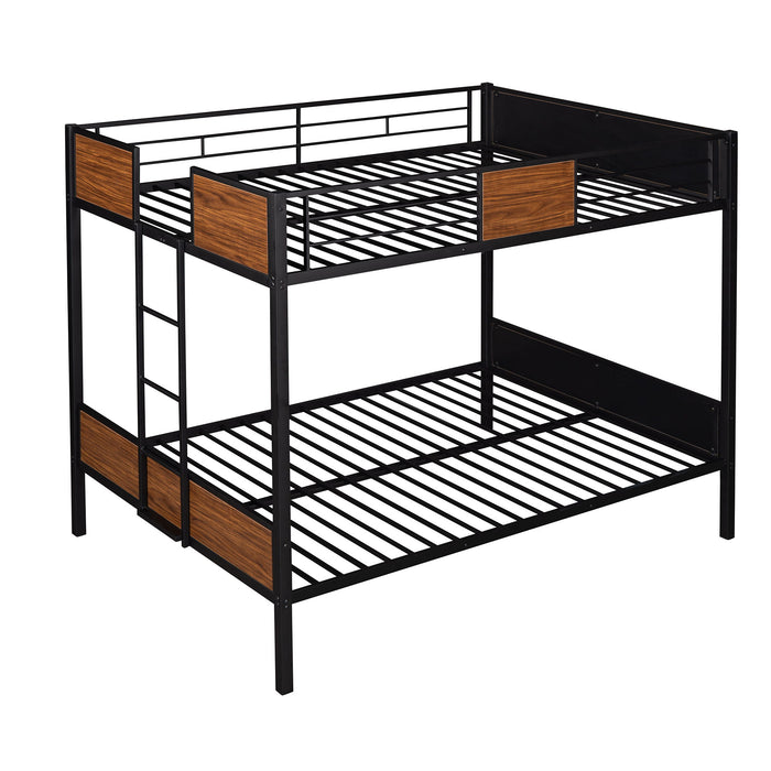 Full Over Full Bunk Bed Modern Style Steel Frame Bunk Bed With Safety Rail, Built-In Ladder For Bedroom, Dorm, Boys, Girls, Adults - Brown