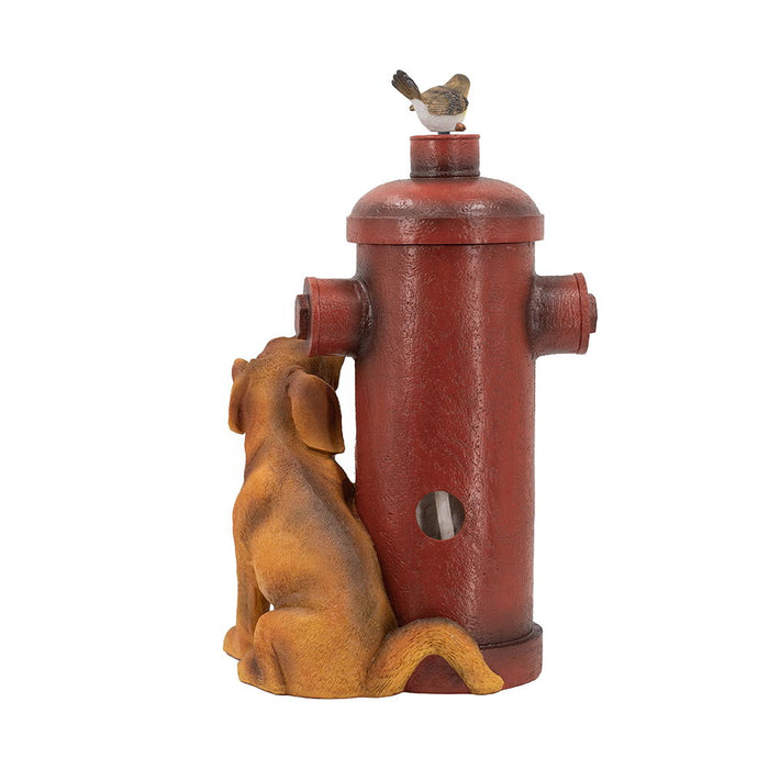 Red Fire Hydrant Water Fountain With Dog And Bird Accents, Outdoor Fountian With Light And Pump - Red / Light Brown