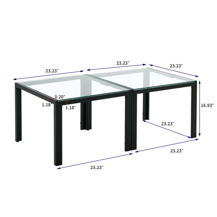 Coffee Table (Set of 2), Square Modern Table With Tempered Glass Finish For Living Room