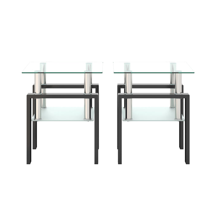 Modern Tempered Glass Tea Table, End Square Table For Living Room (Set of 2) - Transparent / Black