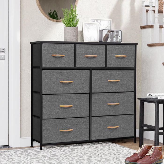 Steel And Fabric Nine Drawer Triple Dresser - Gray / White