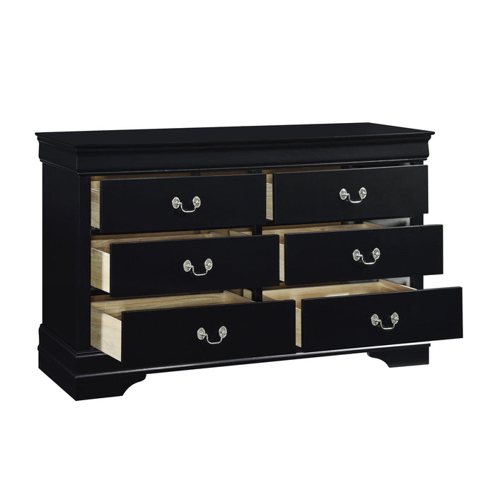 Wood Six Drawer Double Dresser - Black