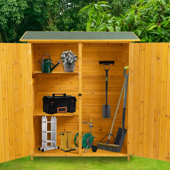 Outdoor Storage Shed With Lockable Door, Wooden Tool Storage Shed With Detachable Shelves & Pitch Roof - Natural