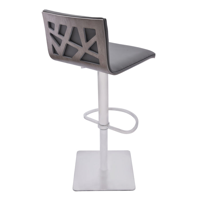 Adjustable Faux Leather Walnut and Stainless Swivel Bar Stool - Gray