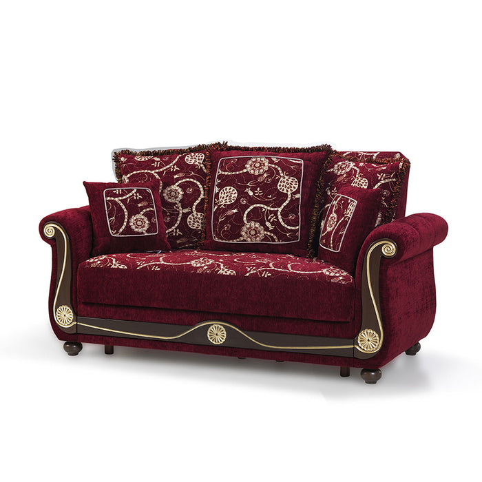 Chenille Futon Convertible Sleeper Love Seat With Storage - Burgundy Dark Brown