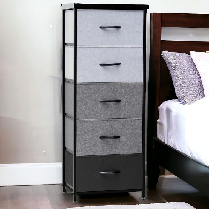 Steel And Fabric Five Drawer Chest - Gray / Black