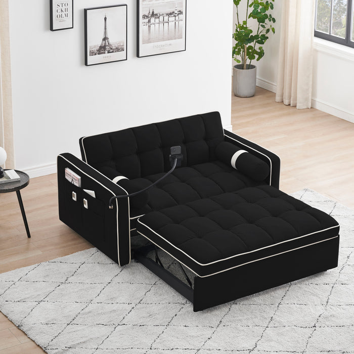 Modern Convertible Sleeper Sofa Couch With Pull Out Bed With Pillows & Side Pockets For Small Space, Living Room