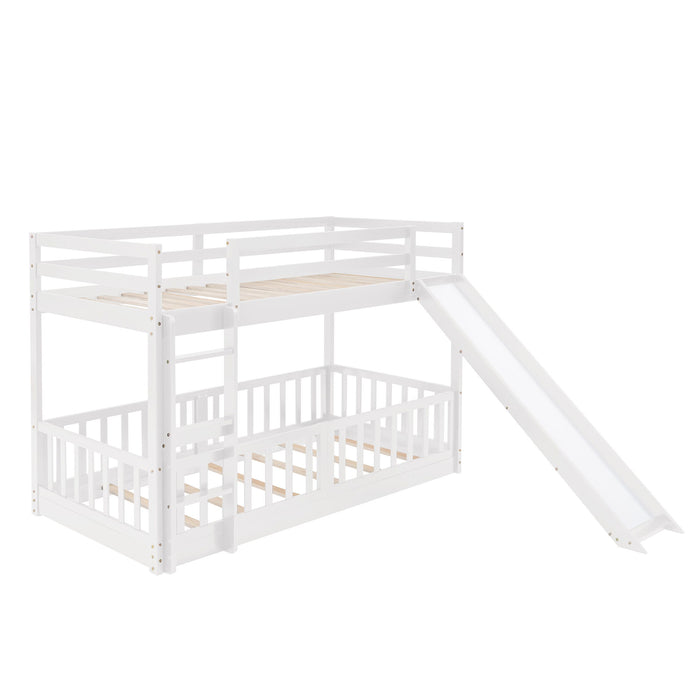 Twin Over Twin Bunk Bed With Slide And Ladder - White