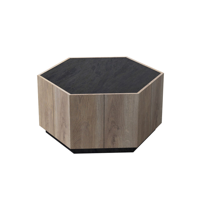 Hexagonal Rural Style Garden Retro Living Room Coffee Table With 2 Drawers - Light Oak