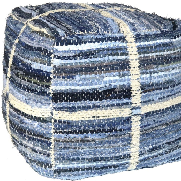 Striped Square Pouf - Blue