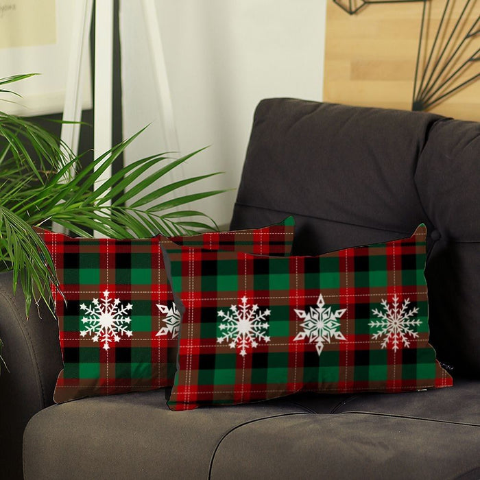 Christmas Snowflake Trio Plaid Lumbar Pillow Covers (Set of 2)