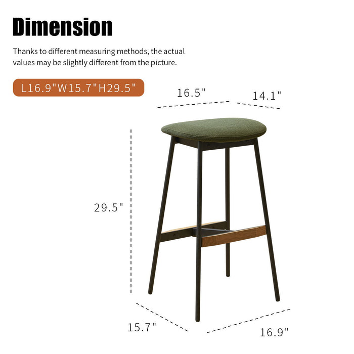 39" Modern (Set of 2) Bar Stools Comfortable & Stylish Counter Height And Bar Height Bar Stools, Soft Fabric Upholstered, Backless For Kitchen, Dining Room Bar Chairs - Green