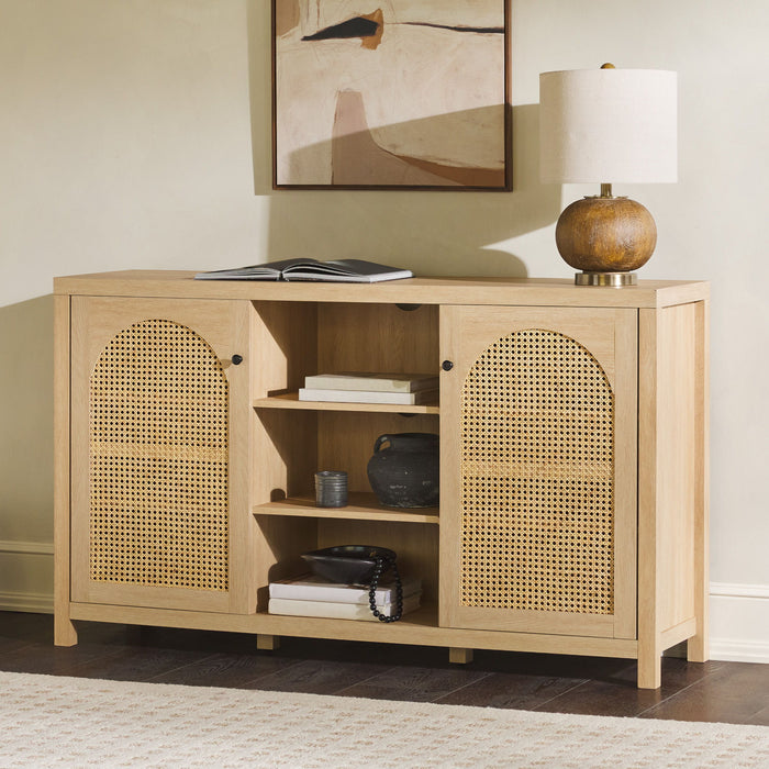 Transitional 2 Door Sideboard With Arched Rattan Panels - Black