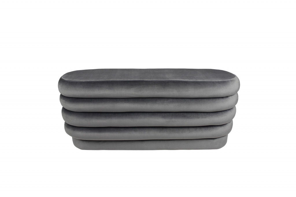 Velvet Tufted Oval Ottoman - Gray