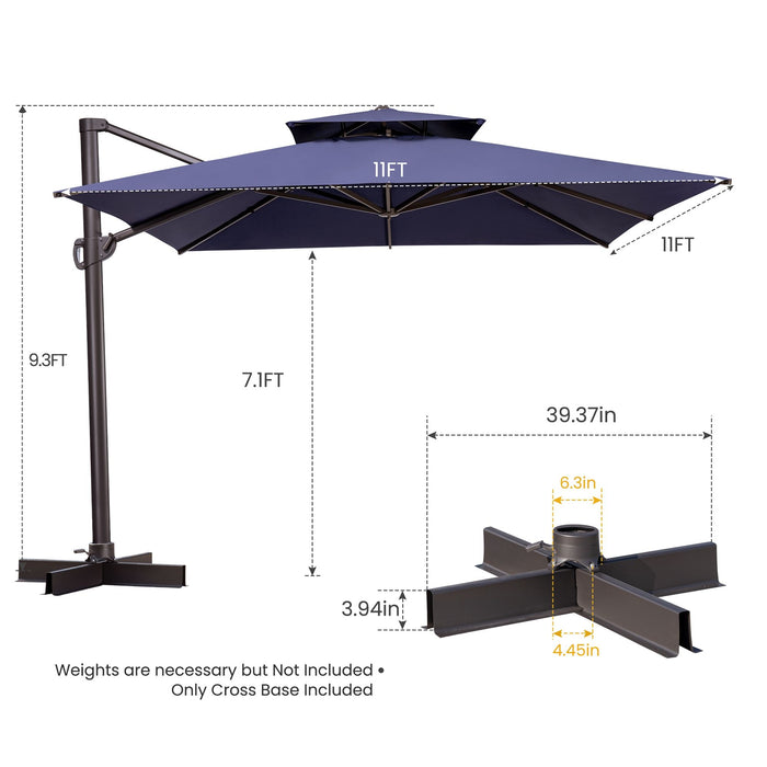 Polyester Square Tilt Cantilever Patio Umbrella With Stand - Navy Blue