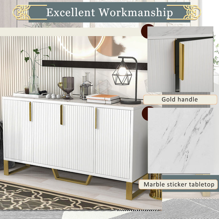 Modern Sideboard With Four Doors, Metal Handles & Legs And Adjustable Shelves Kitchen Cabinet