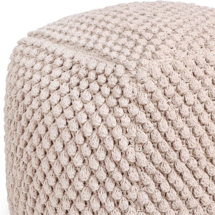 Cotton, Blend Pouf Ottoman - Ivory