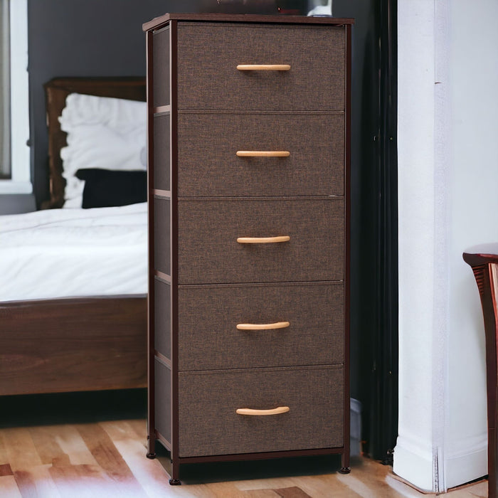 Steel And Fabric Five Drawer Chest - Brown