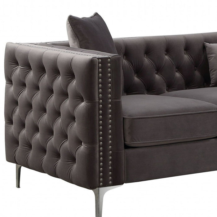 Velvet Sofa With Silver Legs - Dark Gray