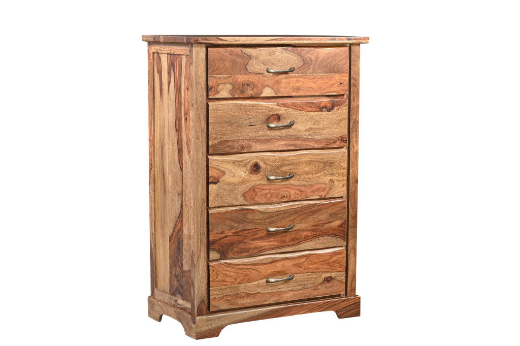 Solid Wood Live Edge Five Drawer Standard Chest - Brown