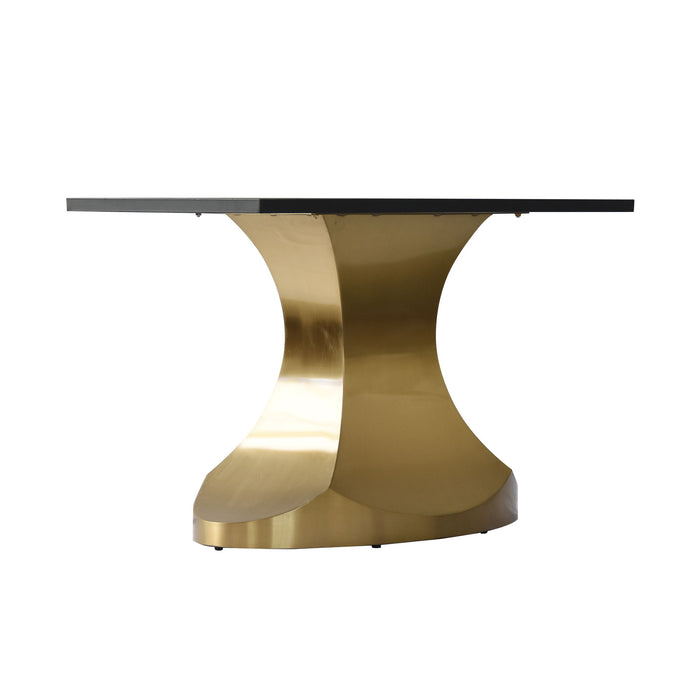 Modern Artificial Stone Panel Golden Stainless Steel Curved Legs, Can Accommodate 8 People - Black / Gold