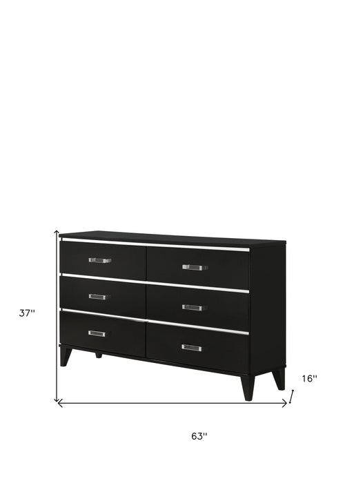 Solid And Manufactured Wood Six Drawer Double Dresser - Black / Silver