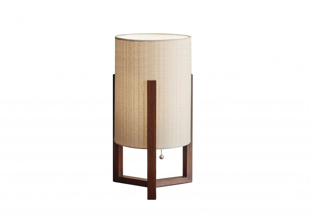 Solid Wood Bedside Table Lamp With Natural Cylinder Shade - Brown