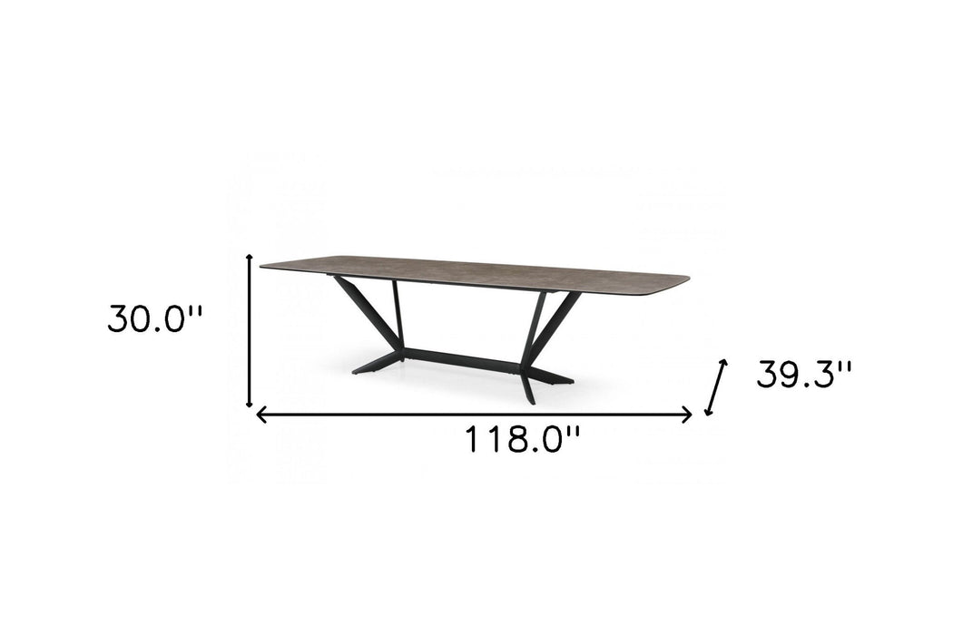 Rectangular Ceramic And Metal Dining Table - Gray / Black