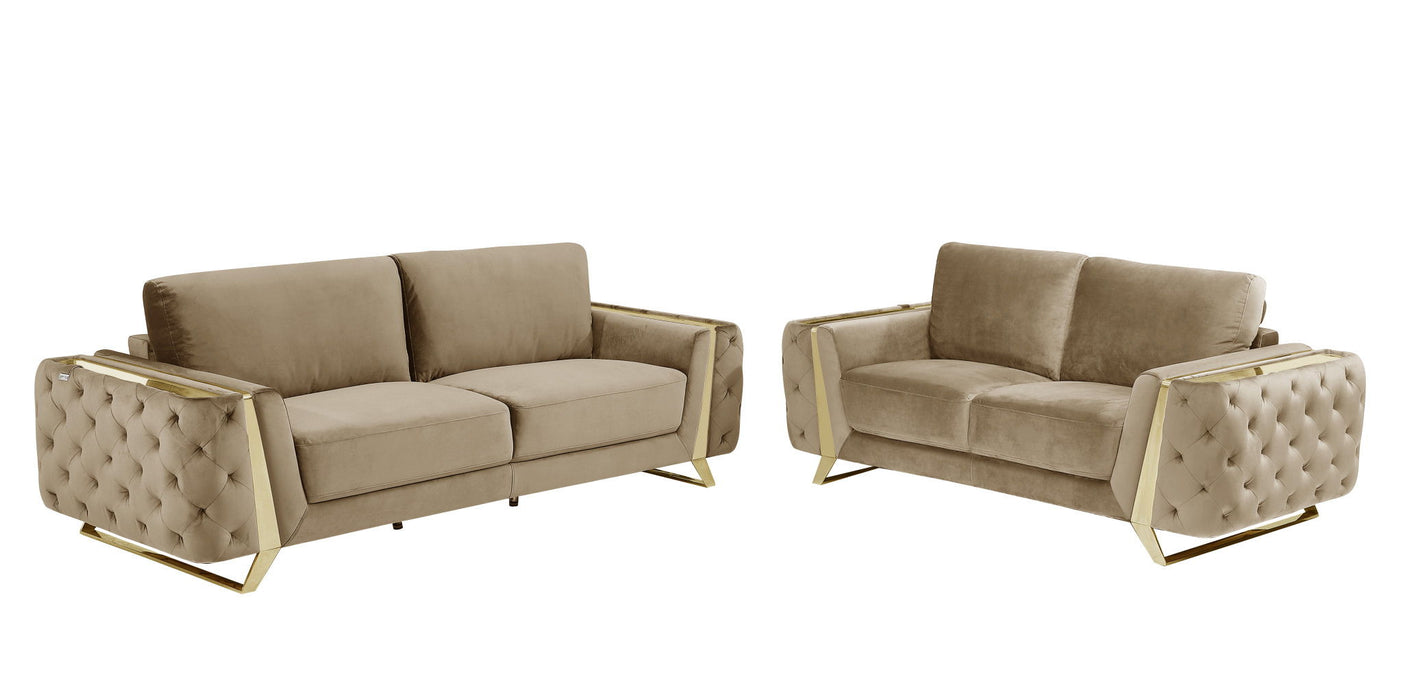 2 Piece Indoor Velvet Five Person Seating Set - Beige