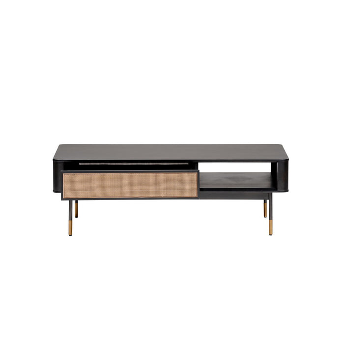 Modern And Wicker Coffee Table With Storage - Black