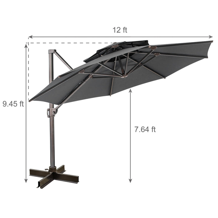 Polyester Round Tilt Cantilever Patio Umbrella With Stand - Dark Gray