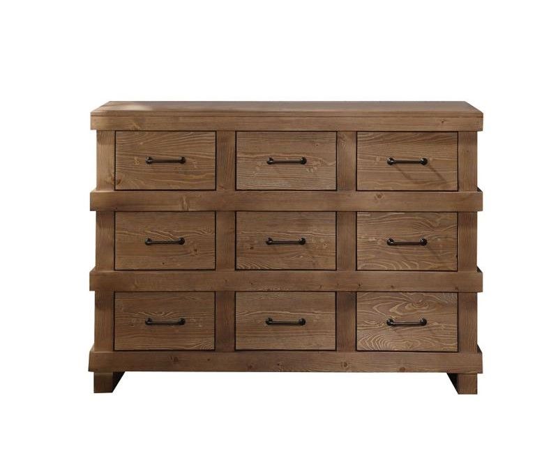 Solid Wood 9 Drawer Triple Dresser - Brown