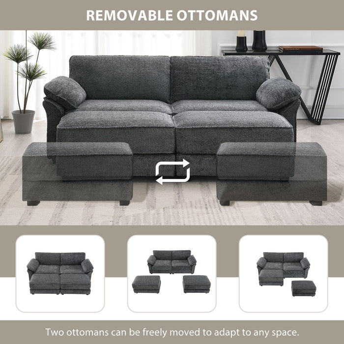 Free Combination Modular Convertible Sectional Sofa Bed Set, 4 Seat Upholstered Sleeper Corner Couch, Deep Seat Loveseat With Ottoman For Living Room, Office, Apartment