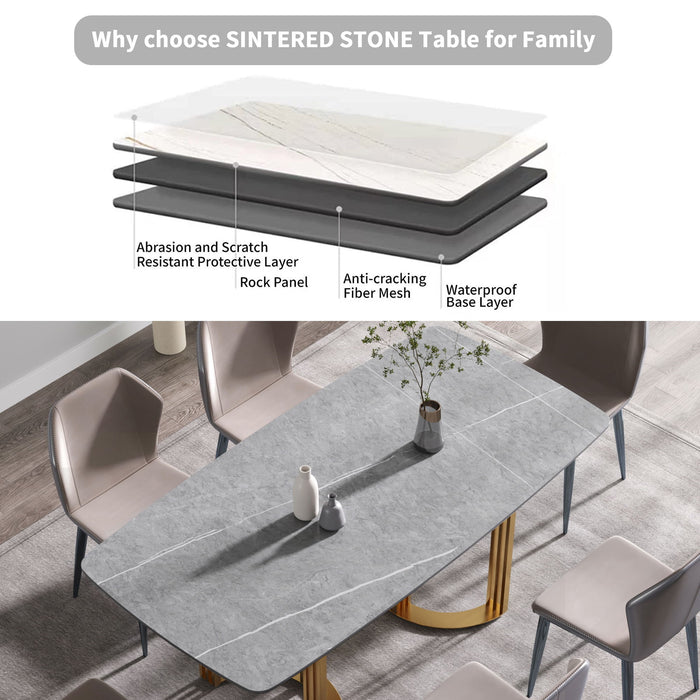 70.87" Modern Artificial Stone Gray Curved Golden Metal Leg Dining Table, Can Accommodate 6-8 People - Gray