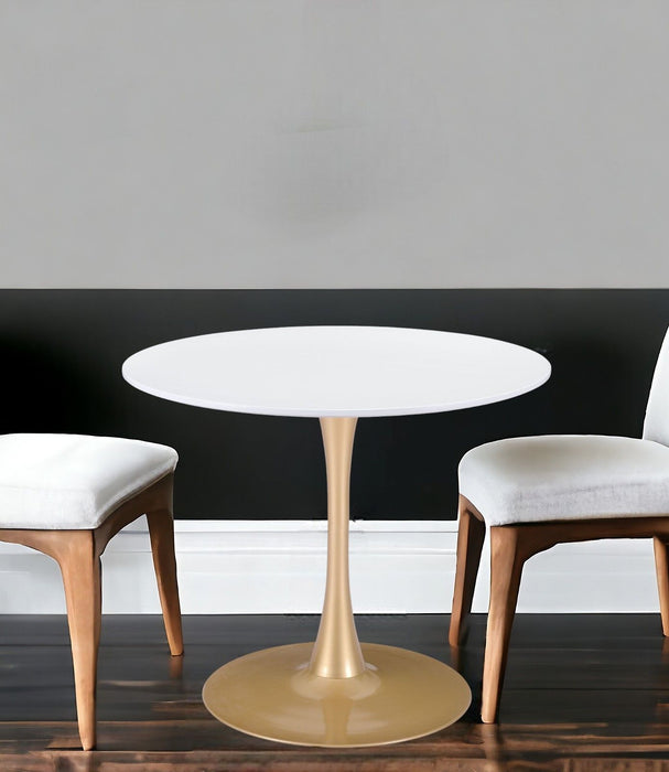 Round Pedestal Dining Table - White / Gold