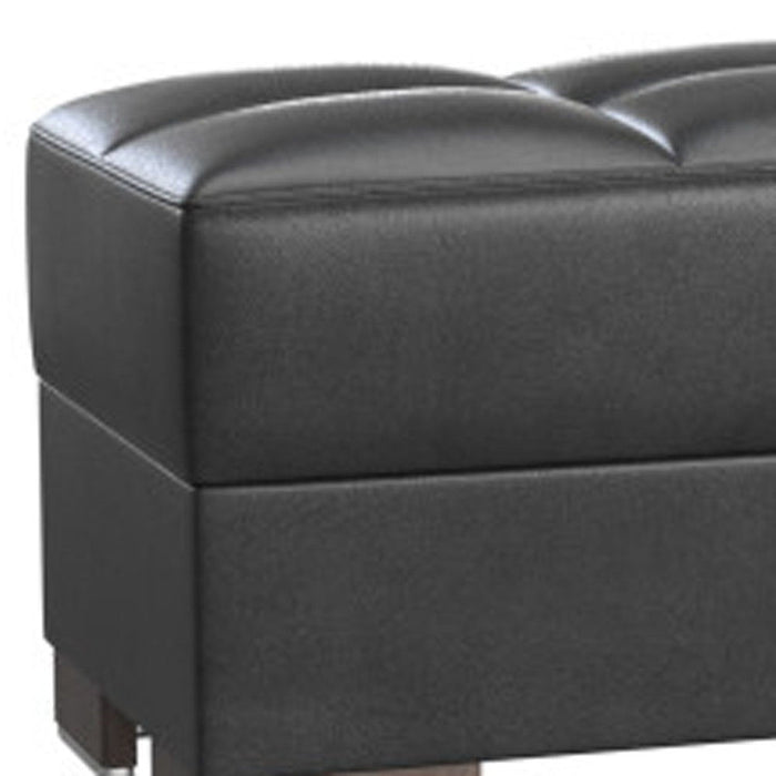 Faux Leather Tufted Storage Ottoman - Black / Brown