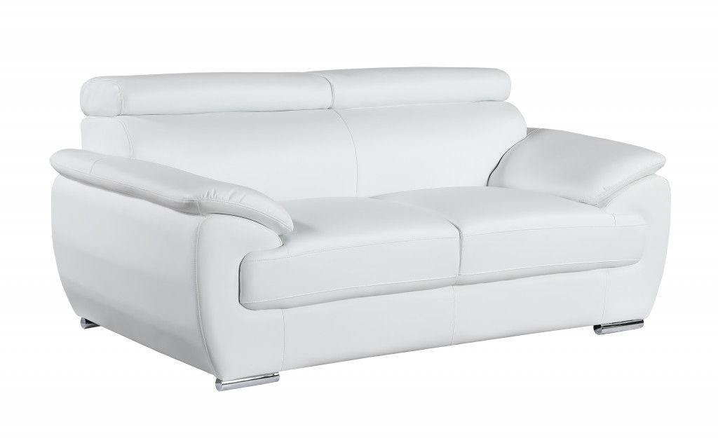 Faux Leather Love Seat - White / Silver