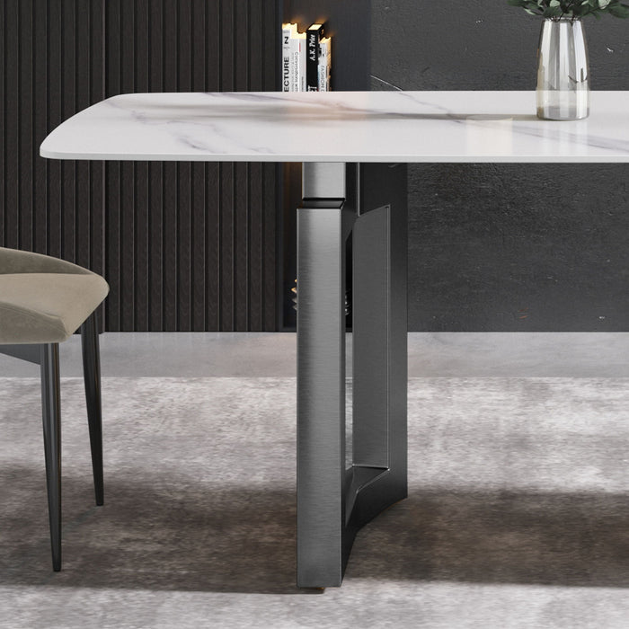 63" Modern Artificial Stone Curved Metal Leg Dining Table, 6 People - White / Black