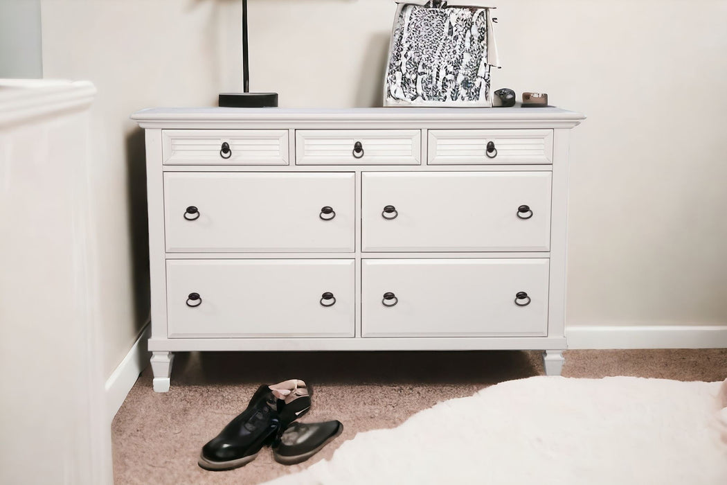 Solid Wood 7 Drawer Double Dresser - White