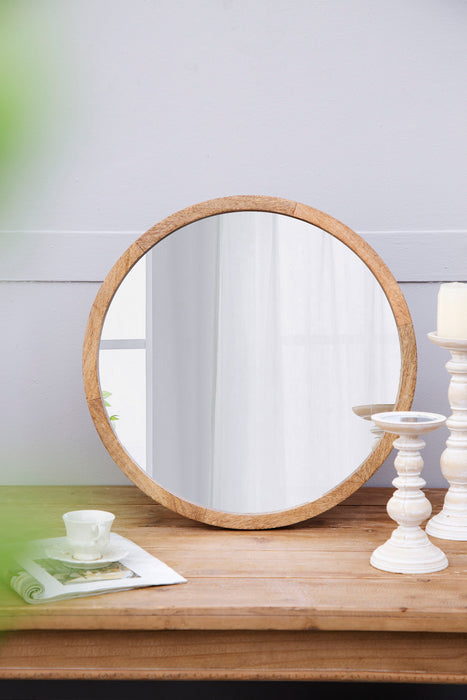 Circle Wall Mirror With Wooden Frame And Walnut Finish, Wall Mirror For Living Room Dining Room