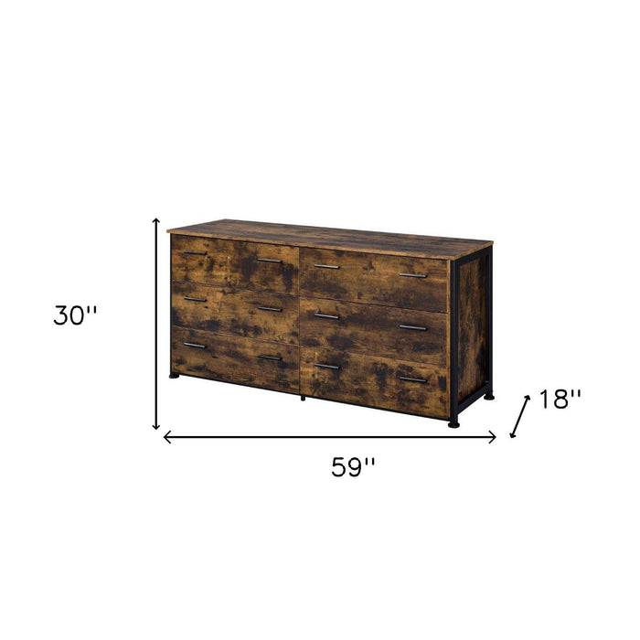 Six Drawer Double Dresser - Brown / Black