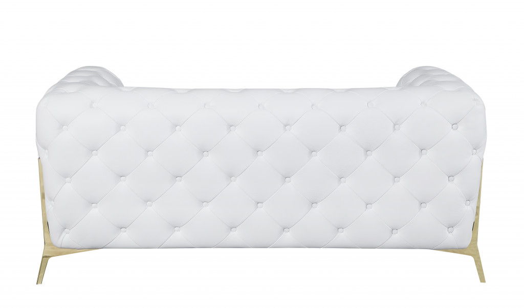 All Over Tufted Loveseat - White and Gold - Italian Leather